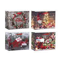 Пакет подарочный (бумага 230г/м2, блок микс 12шт), L24 W10 H18 см, 4в. оптом