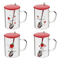 Кружка с крышкой и ложкой, 450 мл, L12 W8,5 H12 см, 4в. оптом