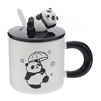 Кружка с крышкой и ложкой, 350 мл, L13 W9 H13 см оптом