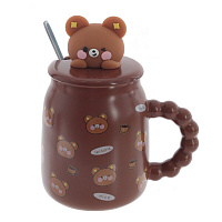 Кружка с крышкой и ложкой, 500 мл, L13 W9 H15,5 см оптом