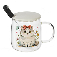 Кружка с крышкой и ложкой, 430 мл, L12 W9 H12,5 см оптом