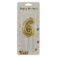 Свеча для торта "Цифра 6", L3,5 W1 H9 см оптом