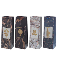 Пакет подарочный  для бутылок (бумага 210г/м2, блок микс 12шт), L12 W9 H35 см, 4в. оптом
