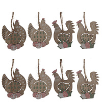 Набор из 8-ми изделий декоративных подвесных "Курица/Петух" (4,5*0,5*6), L12,5 W12,5 H1,5 см оптом