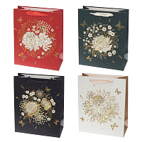 Пакет подарочный (бумага 230г/м2, блок микс 12шт), L26 W12 H32 см, 4в. оптом