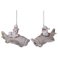 Фигурка декоративная подвесная "Снеговик/Дед Мороз",  L10 W8,5 H7 см, 2в. оптом