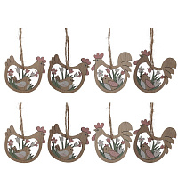 Набор из 8-ми изделий декоративных подвесных "Курица/Петух" (6*05*6), L12,5 W12,5 H1,5 см оптом