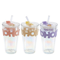 Стакан с трубочкой, 450 мл, L9 W9 H0,5 см, 3в. оптом
