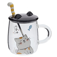 Кружка с крышкой и ложкой, 400 мл, L12 W8,5 H13 см оптом