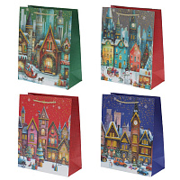 Пакет подарочный L (бумага 210г/м2, блок 12шт), L30 W12 H40 см, 4в. оптом