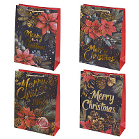 Пакет подарочный L (бумага 210г/м2, блок 12шт), L30 W12 H40 см, 4в. оптом