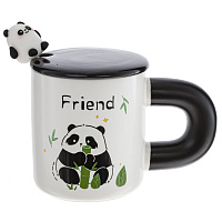 Кружка с крышкой и ложкой, 430 мл, L8,5 W8,5 H9,8 см оптом