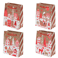 Пакет подарочный XS (бумага 210г/м2, блок 12шт), L14 W7 H17 см, 4в. оптом