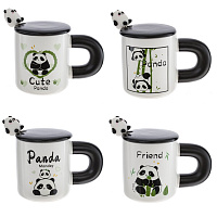 Кружка с крышкой и ложкой, 430 мл, L8,5 W8,5 H9,8 см, 4в. оптом