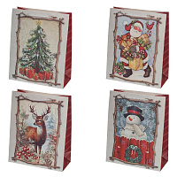 Пакет подарочный M (бумага 210г/м2, блок 12шт), L26 W12 H32 см, 4в. оптом