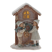 Фигурка декоративная с подсветкой "Дети и домик", L13 W10 H19 см оптом