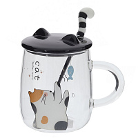Кружка с крышкой и ложкой, 400 мл, L12 W8,5 H13 см оптом