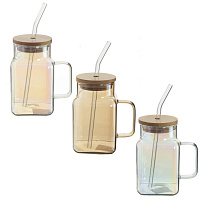 Кружка с крышкой и трубочкой, 650 мл, L11 W8 H13,5 см, 3в. оптом