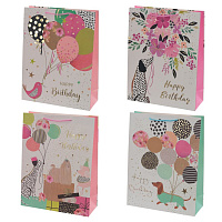 Пакет подарочный L (бумага 210г/м2, блок микс 12шт), L31 W12 H40 см, 4в. оптом