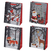 Пакет подарочный M (бумага 210г/м2, блок 12шт), L26 W12 H32 см, 4в. оптом