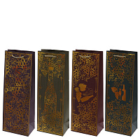 Пакет подарочный для бутылок (бумага 210г/м2, блок 12шт), L13 W8,5 H36 см, 4в. оптом