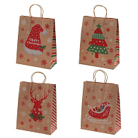 Пакет подарочный (бумага 120г/м2, блок микс 12шт), L26 W12 H32 см, 4в. оптом