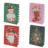 Пакет подарочный L (бумага 210г/м2, блок 12шт), L30 W12 H40 см, 4в. оптом