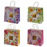 Пакет подарочный S (бумага 210г/м2, блок 12шт), L20 W10 H20 см, 4в. оптом