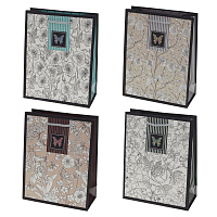 Пакет подарочный (бумага 210г/м2, блок микс 12шт), L18 W8 H23 см, 4в. оптом