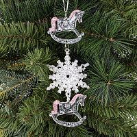 Украшение новогоднеe подвеска"Снежинка с лошадками", L6,5 W0,5 H18 см оптом