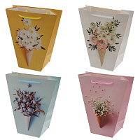 Пакет подарочный M (бумага 210г/м2, блок 12шт), L24 W11 H26 см, 4в. оптом