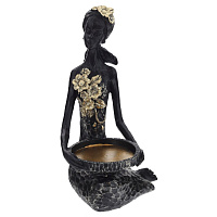 Фигурка декоративная "Африканка" с подставкой д/мелочей, L13 W13,5 H34 см оптом