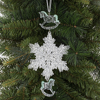 Украшение новогоднеe подвеска"Снежинка с лошадками", L11,5 W0,5 H24 см, оптом