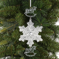 Украшение новогоднеe подвеска"Снежинка с лошадками", L11,5 W0,5 H24 см оптом