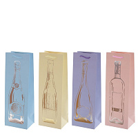 Пакет подарочный для бутылок (бумага 210г/м2, блок микс 12шт), L12 W9 H35 см, 4в. оптом