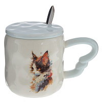 Кружка с крышкой и ложкой, 350 мл, L14 W9 H10 см оптом