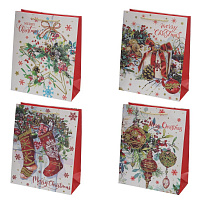 Пакет подарочный M (бумага 210г/м2, блок 12шт), L32 W12 H26 см, 4в. оптом