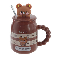 Кружка с крышкой и ложкой, 500 мл, L13 W9 H15,5 см оптом