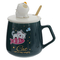 Кружка с крышкой и ложкой, 390 мл, L12,5 W9,5 H13 см оптом