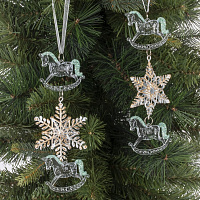 Украшение новогоднеe подвеска"Снежинка с лошадками", L6,5 W1 H19 см, 2в. оптом