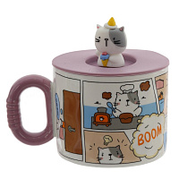 Кружка с крышкой, 400 мл, L14 W10 H12 см, 4в. оптом