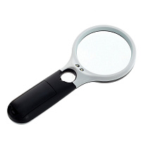 Лупа (D7 см/3-х кратн. увелич., D2 см/ 5-ти кратн. увелич, подсветка, 3xААА н/п), L8 W3 H19,5 см оптом