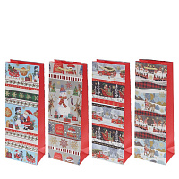 Пакет подарочный для бутылок (бумага 210г/м2, блок 12шт), L12,5 W8,5 H36 см, 4в. оптом