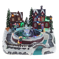 Фигурка декоративная "Рождество" (4 мелодии, подсвет, движ, фонтан 3xAA н/п, +USB), L26,5 W23 H19 см оптом