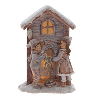 Фигурка декоративная с подсветкой "Дети и домик", L13 W10 H19 см оптом