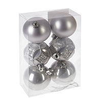 Набор из 6шт Украшение новогоднее Шар "Вензель серебристый", D 6 см, L11,5 W6 H17 см оптом