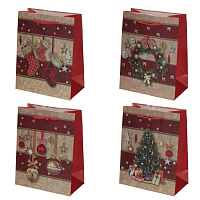 Пакет подарочный S (бумага 210г/м2, блок 12шт), L18 W10 H23 см, 4в. оптом