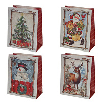 Пакет подарочный S (бумага 210г/м2, блок 12шт), L18 W10 H23 см, 4в. оптом