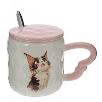 Кружка с крышкой и ложкой, 350 мл, L14 W9 H10 см оптом