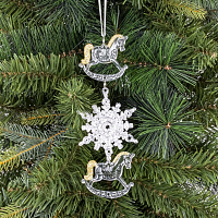 Украшение новогоднеe подвеска"Снежинка с лошадками", L6,5 W0,5 H18 см оптом